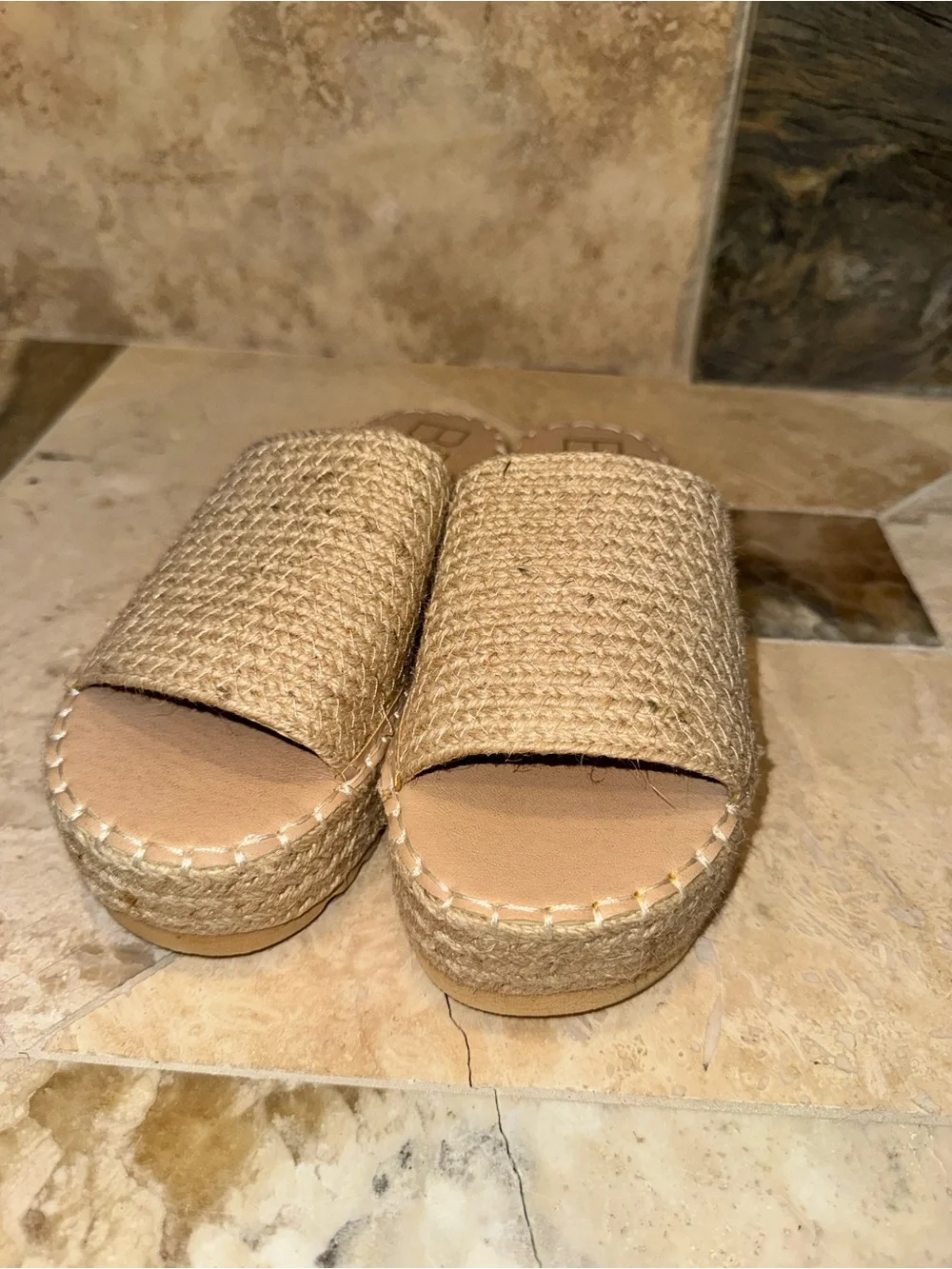 Matisse Beach Jute Espadrille Platform Slide Sandals Tan Size 9 Like New